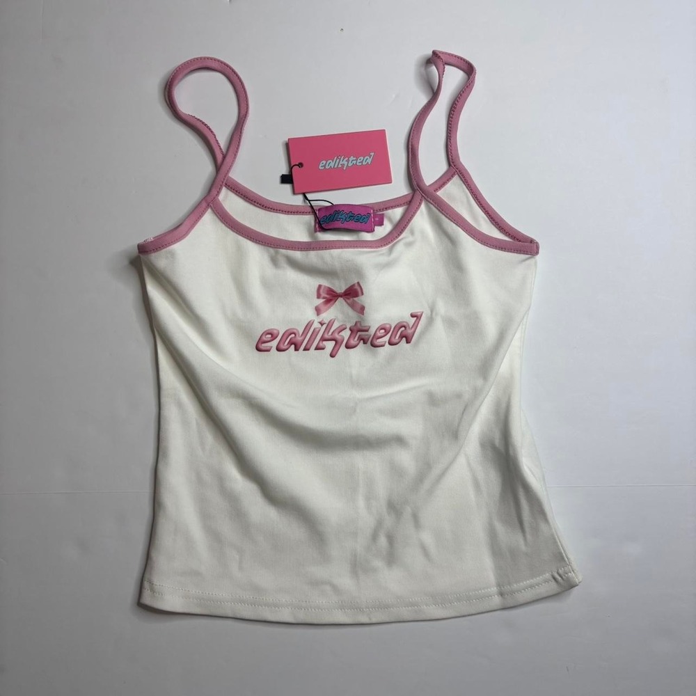 NWT Edikted White Camisole Tank Top With Pink Trim Women's Size S